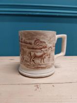 19th. C. Transfer patterned Cow Mug. Stamped Cattle Glasgow. { 10cm H X 14cm W X 10cm D }.