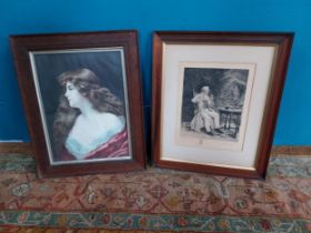 Two early 20th C. prints mounted in oak frames. {74 cm H x 58 cm W}. {73 cm H x 58 cm D}.