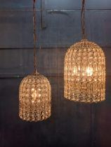 Two vintage crystal cage pendant lights. { 40cm H }