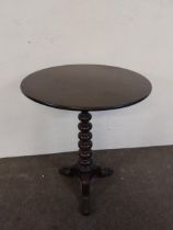 19th. C. mahogany lamp table raised on turned columnt and three outswept feet {75 cm H x 66 cm