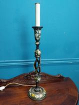 20th C. hand painted wooden table lamp originally from Luttrellstown Castle. {64 cm H x 15 cm