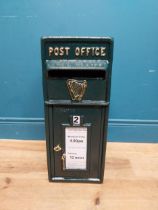 Cast iron and metal Irish post box with Harp emble. {58 cm H x 24 cm W x 39 cm D}.