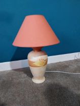 Ceramic table lamp with cloth shade {53 cm H 37 cm W 37cm D}.