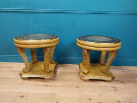 Pair of painted pine lamp tables with inset glass top {63 cm H x 65 cm Dia.}.