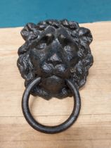 19th C. cast iron lion's mask door knocker. {20 cm H x 13 cm W x 7 cm D}.