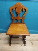 Edwardian oak side chair in the Gothic style. {94 cm H x 46 cm W x 40 cm D}.