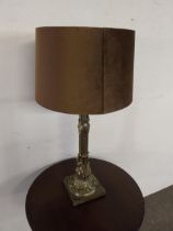 Decorative brass table lamp with cloth shade {75 cm H x 36 cm Dia.}.