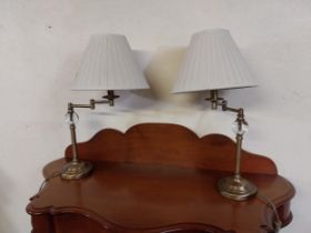 Pair of brushed brass table lamps {60 cm H x 30 cm W x 30 cm D}.