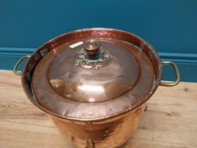 Early 19th C. copper and brass coal bucket decorated with rosette raised on lion paw feet {34 cm H x