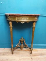 Good quality giltwood and painted console table with marble top on tapered reeded legs. {101 cm H