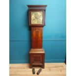 19th C. oak and mahogany longcased clock with brass dial by James Thibou Dublin. {200 cm H x 53 cm W