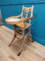 Edwardian pine childs high chair {93 cm H x 40 cm W x 57 cm D}.