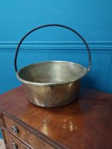 19th C. brass preserving pan with wrought iron handle {32 cm H x 30 cm Dia.}.