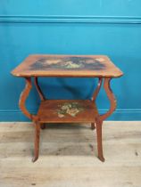 Edwardian walnut lamp table with hand painted scenes depicting the lovers {74 cm H x 62 cm W x 46 cm