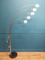 Retro chrome standard lamp with five glass shades mounted on marble base {204 cm H x 120 cm W x 60