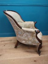 19th C. rosewood and upholstered arm chair raised on cabriole legs and castors {86 cm H x 66 cm W