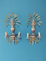 Pair of exceptional quality carved wooden and gilded metal Italian wheatsheaf wall sconces {72 cm