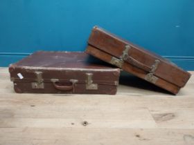 Two early 20th C. leather suitcases. {21 cm H x 70 cm W x 49cm D} approx.