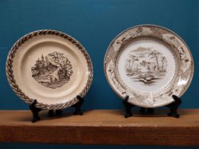 Two 19th. C.transfer patterned plates { 24cm Dia & 25cm Dia }.