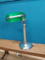 Art Deco chrome banker's lamp with green glass shade. { 40cm H X 25cm Dia }.