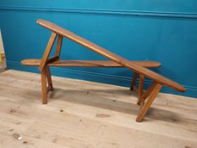 Pair of 19th C. fruitwood kitchen benches raised on splayed legs {45 cm H x 160 cm W x 34 cm D}.