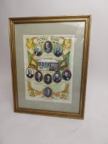 Framed coloured Home Rule print depicting all leading figures {57 cm H x 45 cm W}.