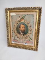 Framed coloured print Charles Stewart Parnell the Cause of Ireland. {63 cm H x 51 cm W}.