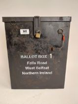 1970's Falls Road West Belfast Northern Ireland No 1 metal ballot box with original lock. {43 cm H x