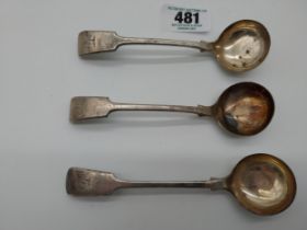 Set of three plain silver plated sauce ladles.