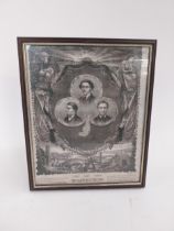 Framed black and white print The Martyrs of Ireland Larkin Allen and O'Brien. {40 cm H x 32 cm W}.