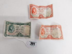 1967 Bank of Ireland £1 note, 1963 and 1959 Lady Lavery 10 shilling notes.