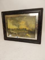 Framed in glass Burning of the Custom House . {44 cm H x 56 cm W}.