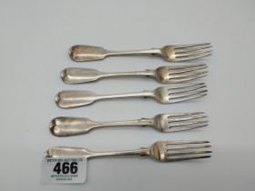 Set of five English silver tea forks. Hallmarked in London. 1846. Maker George William Adams. Wt: