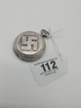 German WWII Military Pocket Watch by Junghans, the white metal case with embossed swastika, the