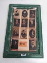 Framed black and white cards depicting eleven of the 1916 Rising Leaders. {35 cm H x 68 cm W}.