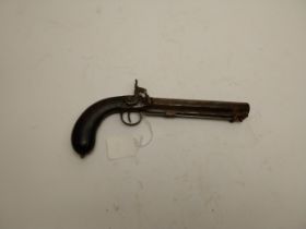 19th C. percussion capped long barrelled pistol. {30 cm L}.