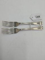 Two tea forks with crest engraved Ulster Transport and the Red Hand Of Ulster stamped Oruba Walker &