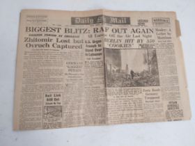 Daily Mail 20th Nov 1943 Biggest Blitz RAF Out Again newspaper headlines.