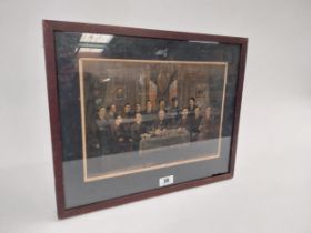 Framed coloured print of Leaders of 1916 Rising Leaders meeting {65 cm H x 45 cm W}.