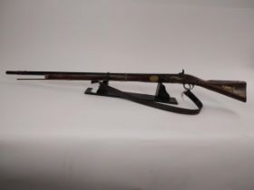 19th C. percussion capped rifle. {146 cm L}.