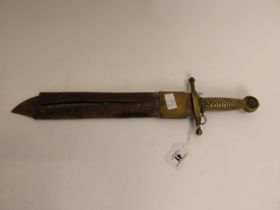 19th C. broad sword machete with leather scabbard. {56 cm L x 14 cm W}.