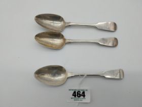 Three Irish silver dessert spoons Hallmarked in Dublin 1817 X 2, 1822 X 1 Maker Samuel Neville.