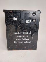 1970s Falls Road West Belfast Northern Ireland No 2 metal ballot box with key. {43 cm H x 36 cm W