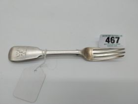 English silver tea fork. Hallmarked London 1853 Maker George William Adams Wt: 78grms.