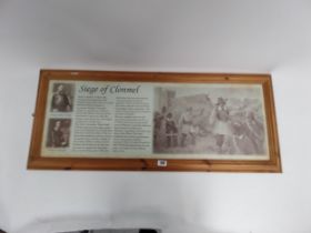 Framed black and white photocopy print of the Siege of Clonmel. {55 cm H x 134 cm W}.