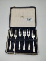 Set of six English pastry forks Hallmarked in Birmingham 1947 Maker Authur Price & Co Wt: 98grms.