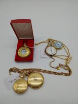 Two Hunter yellow metal pocket watches, Pocket watch & Fob watch yellow metal and Fob watch -Jan