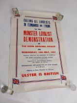 Calling all Loyalists in Tyrone and Fermanagh to Monster Demonstration at Showgrounds May 16th 1951.