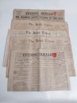 Collection of five Evening Herald and Irish Times 1916 newspapers.