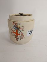 St Patrick Ireland Forever ceramic lidded storage jar. {13 cm H x 12 cm Dia.}.